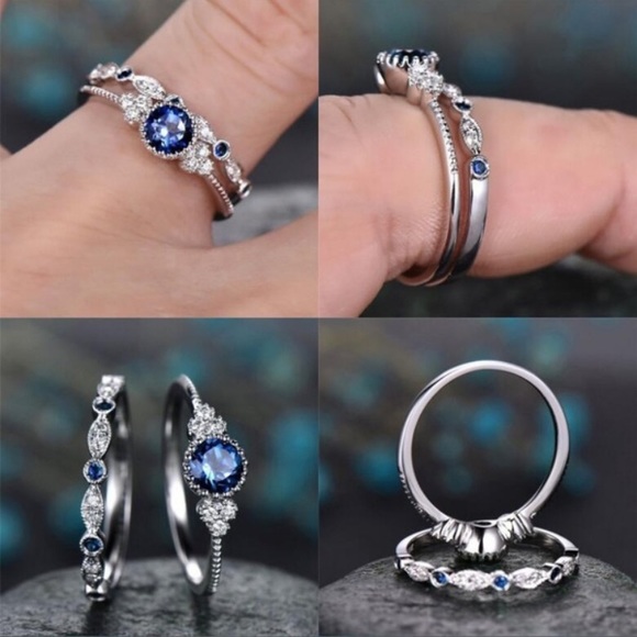 2/$30-2 Piece 925 Silver Blue Sapphire Ring - Picture 4 of 5